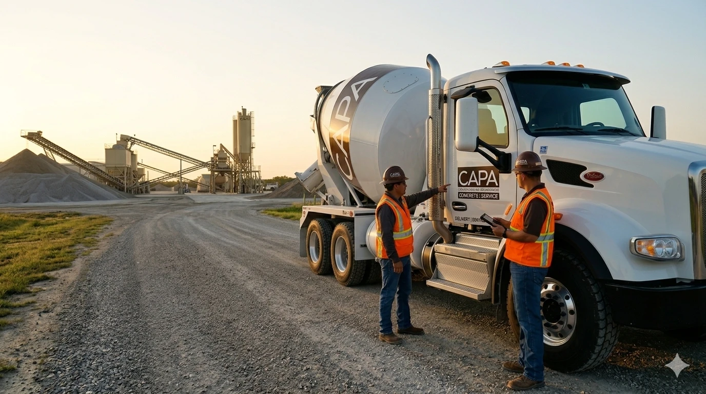 CAPA crew coordinating a concrete delivery at the plant